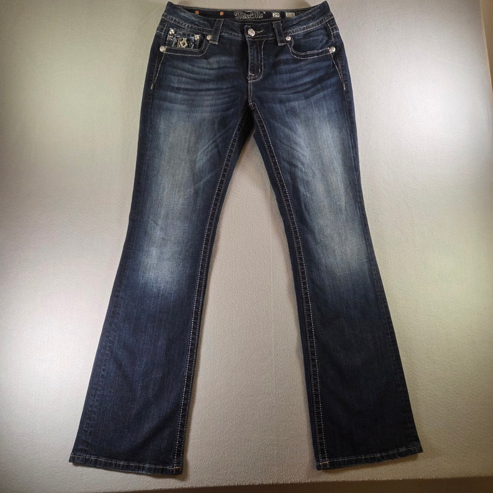 Miss Me Mid Rise Easy Bootcut Jeans Dark Wash Embroidered Size 29 Y2K 2000s Boho - Picture 2 of 8